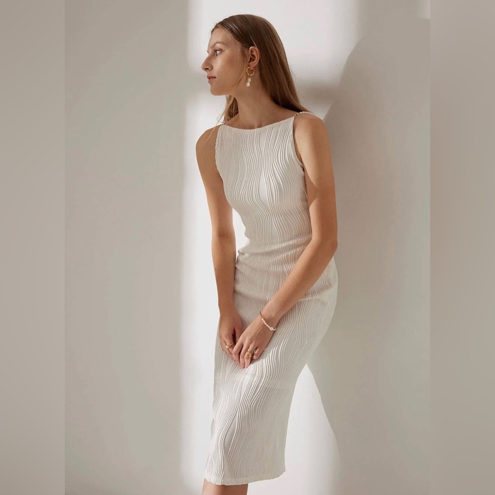 NWT - Water Ripple Textured Cami Dress - XS - Pearl Straps
